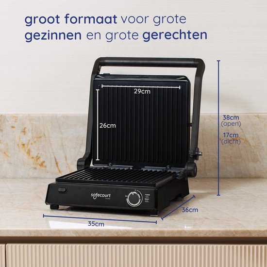 Safecourt Kitchen Contact Grill 3-in-1 - Toaster & Grillplatte - Abnehmbare Platten - PFAS-frei - Schwarz