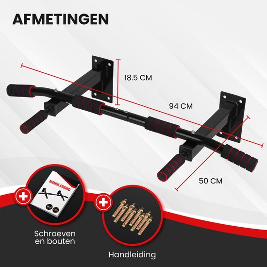 TTD® Premium Klimmzugstange - Klimmzugstation - Wandklimmzugstange - Dip Station - Dip Bars - Home Sports - Home Fitness - Hochwertige Materialien - Extra stabile Befestigungsteile - Home Workout - Schwarz/Rot
