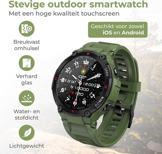Nuvance - Outdoor Smartwatch - IP67 Wasserdicht - Bluetooth Smartwatch für Frauen und Männer - Smartwatches - Sportuhr mit Schrittzähler, Kalorienzähler, Schlafmesser - Geeignet für alle Smartphones - Grün
