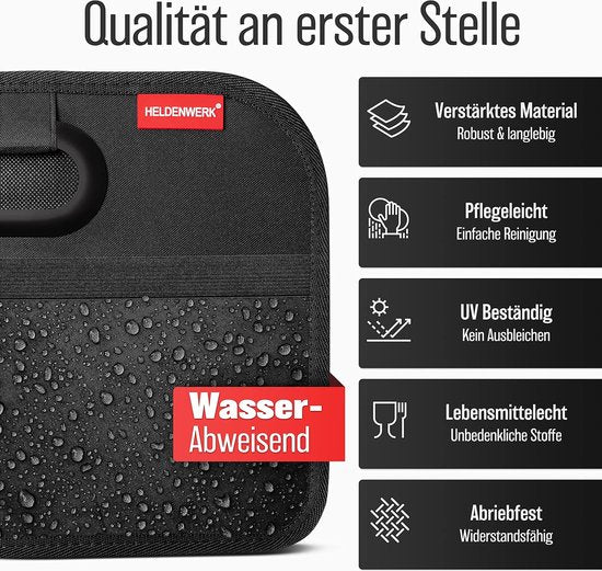 HELDENWERK Kofferraumtasche, faltbar, verstärkt und stabil, Kofferraum-Organizer, Einkaufstasche zur praktischen Aufbewahrung, rutschfeste Auto-Faltbox, Kofferraumbox (schwarz)