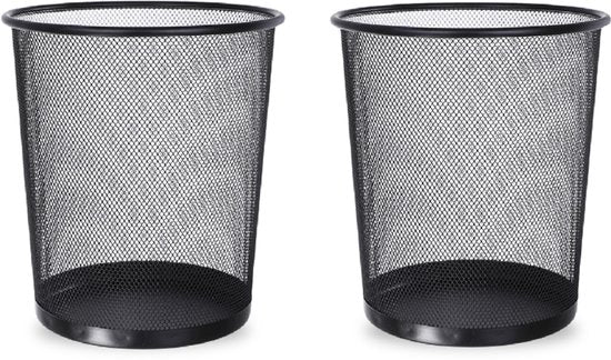 BRASQ 2x Papierkorb rund - Schwarz - 12 Liter - Mülleimer - Abfalleimer - Papierkorb - Metall - 2er Set