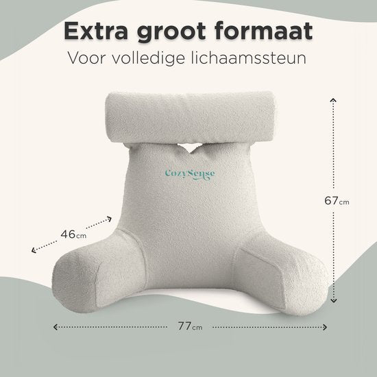 CozySense® Lesekissen für das Bett - Ergonomisches Sitzkissen - Buchkissen - Großes Relax-Kissen - Verstellbare Polsterung - Abnehmbarer Bezug - CertiPUR® - Beige