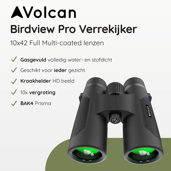 Volcan Wasserdichtes Fernglas 10x42 - Für Erwachsene - Gasgefüllt - HD - Mit Objektivkappen, Tragetasche und Nackenriemen - Schwarz