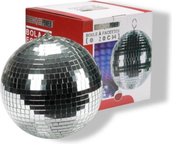 HQ-Power Disco Spiegelkugel Ø 20 cm, spektakuläre Lichteffekte für Partys, sicheres Aufhängesystem und facettiertes Glas, Tanzflächenzubehör für Disco und mehr