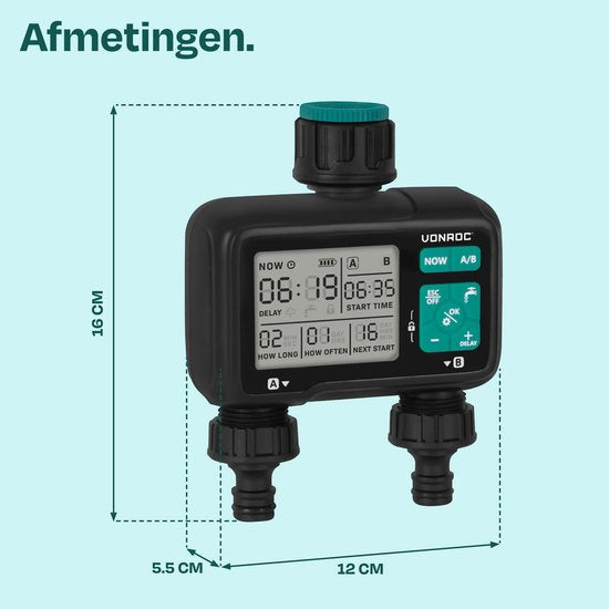 VONROC 2-Wege-Bewässerungsuhr - Bewässerungscomputer für 2 Zonen - Bewässerungszeit und -häufigkeit pro Zone einstellbar
