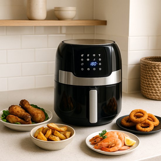 alpina Airfryer 4.5L- Heißluftfritteuse für 2 bis 4 Personen - Luftfritteuse mit einstellbarer Temperatur von 80°C bis 200°C - Timer bis zu 60 Minuten - Heißluftfritteuse 1400W - Schwarz
