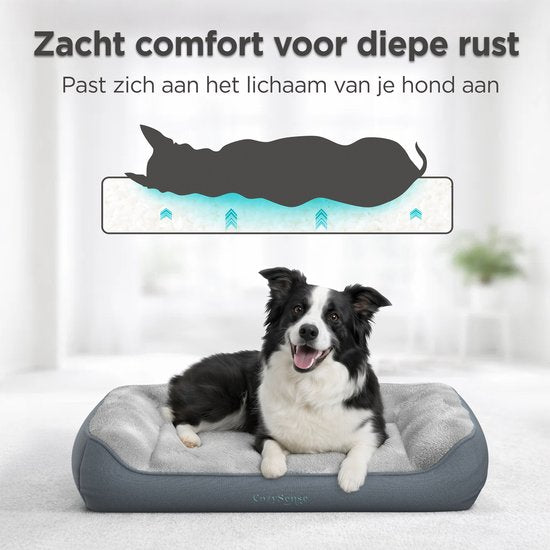 CozySense® Orthopädisches Hundekissen 75x45 cm Größe M - Wasserdicht & waschbar - Sitzkissen und Hundebett - Ultraweicher Sherpa-Stoff - Grau & Anthrazit