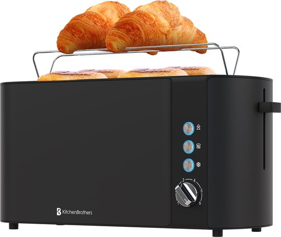 KitchenBrothers Toaster - 6 Heizstufen - 2 extra lange Schlitze - 1520W - Schwarz