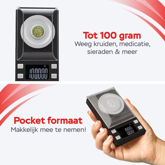Kitchenwell digitale Mini-Präzisionsküchenwaage - 0,001 bis 100 Gramm - 11,0 x 6,3 cm - batteriebetriebene Taschenwaage - Küchenwaage