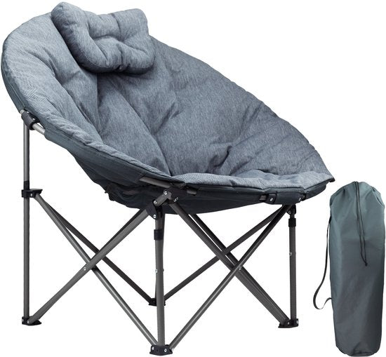 TRVLMORE Campingstuhl - XL - Zusammenklappbar - Inkl. Tragetasche - Campingstuhl - Schmetterlingsstuhl - 150 kg Belastbarkeit - Grau