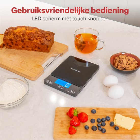 AoraKitchen Küchenwaage Digital - Usb Wiederaufladbar - 1g bis 15kg - Präzisionswaage - Tara