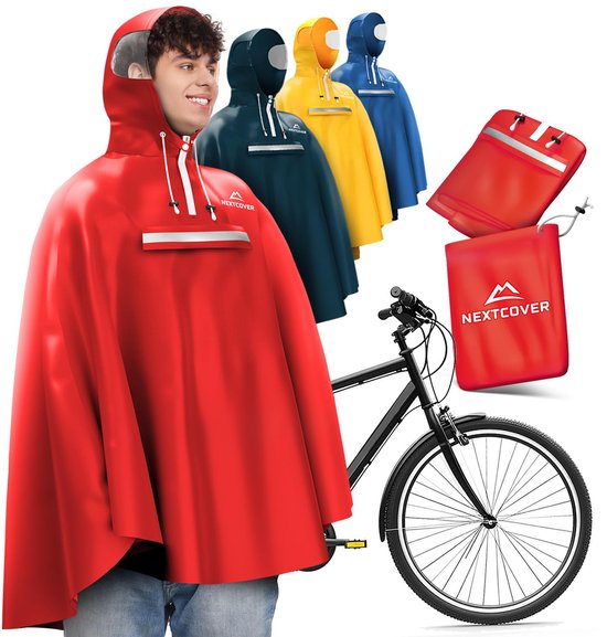 Nextcover Regenponcho Fahrrad für Damen und Herren | Regencape mit AquaShield 2.0 Technologie, wind- und wasserdicht | Ideal zum Radfahren, Wandern und Angeln | Fahrradponcho Erwachsene Unisex Fit | Poncho