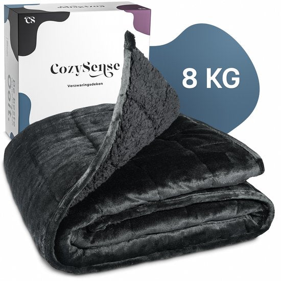 CozySense® Gewichtsdecke 8 kg - Gewichtsdecke - Gewichtsdecke - GLASS-Flow® Druckverteilung - 135x200 - Flanell Samt & Sherpa - Hypoallergen - Schwarz
