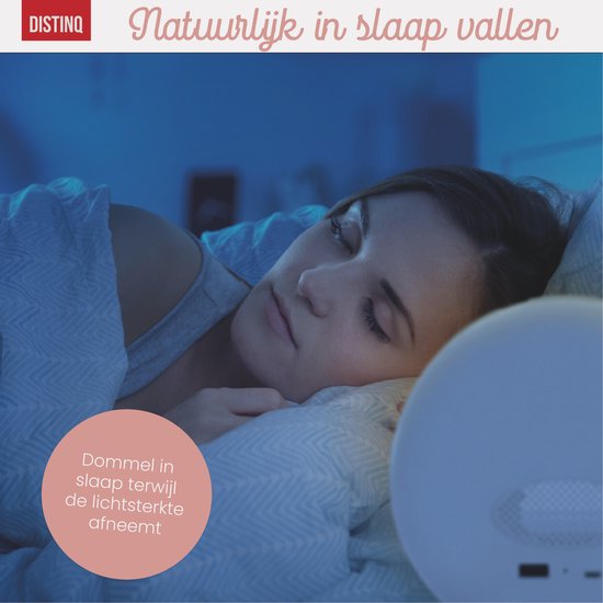 DistinQ Wake-Up Light - Radiowecker mit doppelter Weckzeit - Einschlafhilfe mit USB-Anschluss