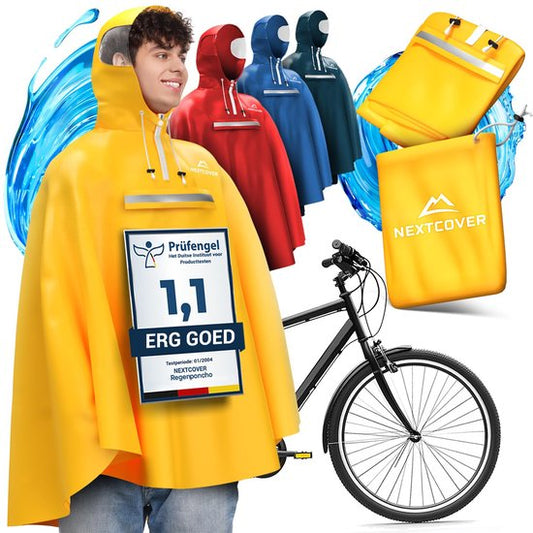 Nextcover Regenponcho Fahrrad für Damen und Herren | Regencape mit AquaShield 2.0 Technologie, wind- und wasserdicht | Ideal zum Radfahren, Wandern und Angeln | Fahrradponcho Erwachsene Unisex Fit | Poncho