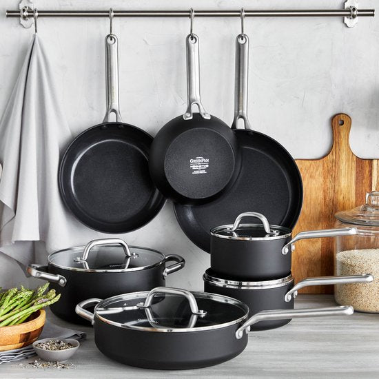 Greenpan Omega Keramik-Induktionspfanne mit Deckel, 30 cm – PFAS-frei – Induktionspfanne – Induktions-Bratpfanne – Spülmaschinenfest – Ofenfest bis 200 °C - Kratzfest – Stapelbar – Aluminium – Schwarz