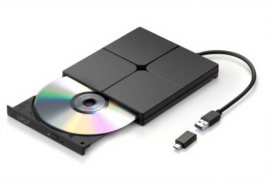 UPLY Externer DVD-Player - Windows und Mac - USB C und USB 3.0 - Externer DVD-Player für Laptop - Externer DVD-Player und Brenner - CD