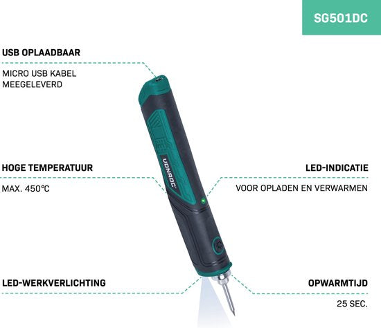 VONROC Lötkolben 4V â€“ Max. 450Â°C â€“ Inkl. Lötkolbenhalter mit Schwamm, Lötzinn und Spitzen