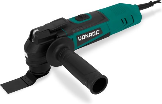 VONROC Oszillierendes Multitool 350W - Variable Drehzahl 12.000 - 22.000 p/min. - Inkl. Schleifplatte, Sägeblatt, Schaberblatt und Staubsaugeradapter