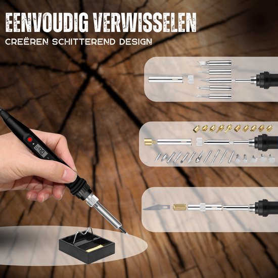 Vertrex 2-in-1 Lötkolben und Holzbrenner Set - 40-teilig - Pyrographie - Lötkolben - Lötstation - Lötset