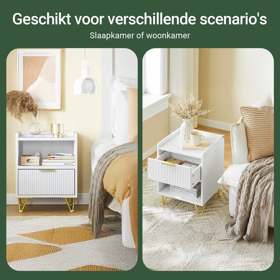 SoBuy Nachttisch, Nachttisch mit Schublade und Ablage, moderner Beistelltisch für Schlafzimmer und Wohnzimmer, weiß, 40 x 40 x 51 cm (B x T x H) FBT169-W