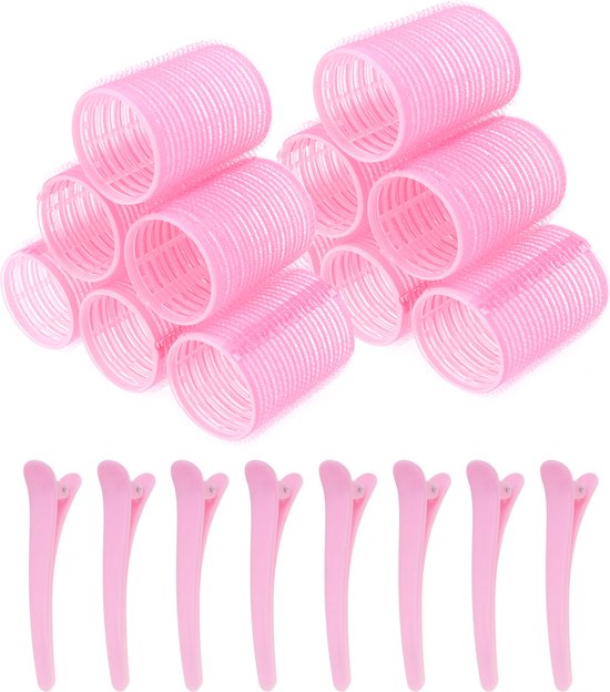 Lockenwickler - 12er Pack - Inkl. 8 Clips - Kleberoller - Selbstklebend - Hitzefreie Locken - Haare - Lockenwickler - Lockenwickler - Locken ohne Hitze - Groß