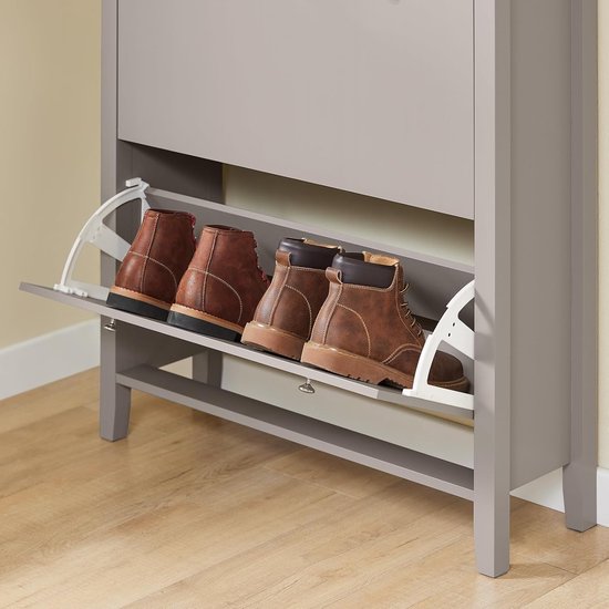 SoBuy FSR89-KA Schuhschrank mit 2 Klappen & großer Schublade - 12 Paar Schuhaufbewahrungsschublade für Diele, Flur - Schuhregal hellbraun, 80×25×108cm