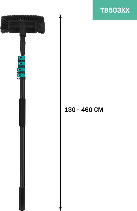 VONROC Teleskop-Waschbürste - 4,60m - Inkl. Bürstenkopf, Wasserschlauch und Seifenspender