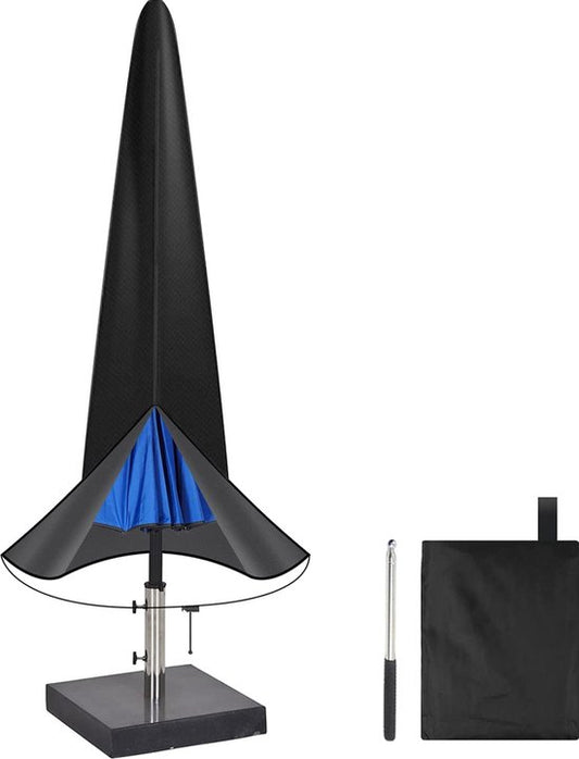 Volcan Sonnenschirmhülle für Stehschirm - Wasserdicht - Oxford 420D - Mit Reißverschluss, Kordelzug, Stock und Aufbewahrungshülle - Schwarz