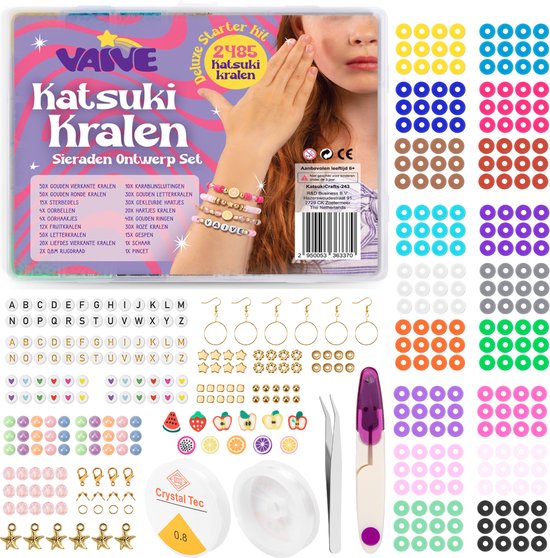 Vaive Katsuki Beads Deluxe Starter Kit - 2485-teiliges Schmuckherstellungsset - Basteln für Mädchen - für Kinder - Bastelkiste - Herstellung von Armbändern - Herstellung von Ohrringen