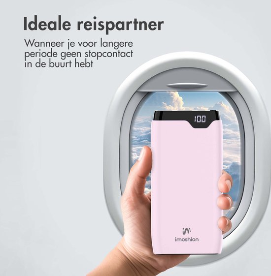 imoshion Powerbank 20000 mAh - Schnellladegerät 22,5W - LED-Anzeige - USB C & USB A - Geeignet für iPhone und Samsung, u.a. - Universal - Hellrosa