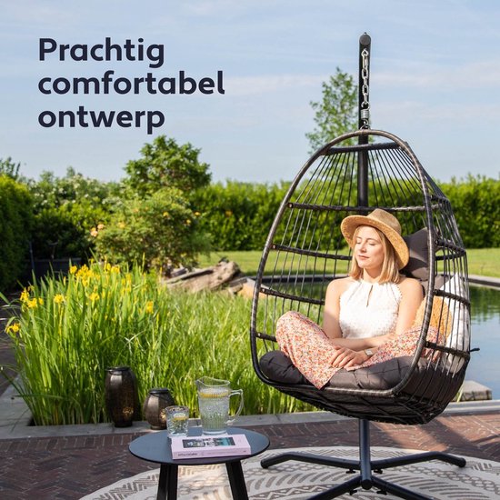 Vita5 Egg Hanging Chair - Indoor und Outdoor - Cocoon Chair - mit Ständer - bis zu 150kg - faltbar - inkl. Kissen - Dunkelbraun