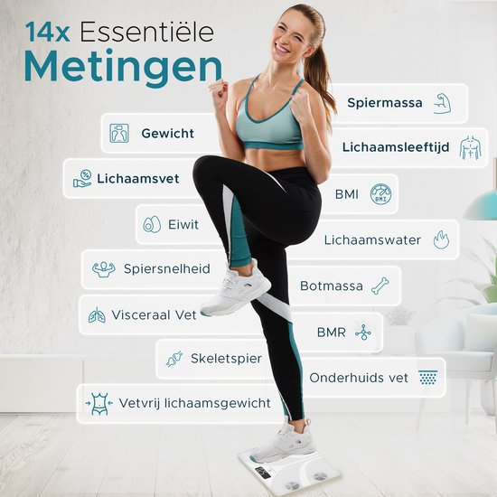e.volve Waage Personenwaage Digital - Weiß - Intelligente Waage - Mit Körperanalyse - Präzisionswaage - inkl. App