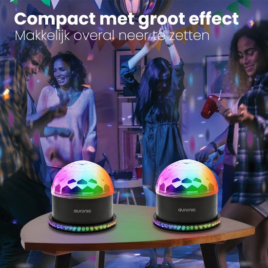 Auronic Rotierende Discolampe - Duo Pack - Discokugel - LED - Discolicht - Ferngesteuert und musikgesteuert - Kinder/Erwachsene
