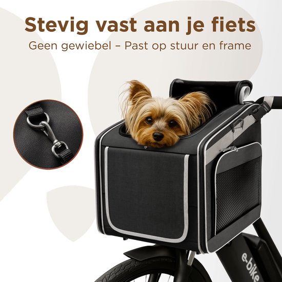Trevopet® Hundefahrradkorb - 4-in-1 Fahrradkorb Hund, Tragetasche, Rucksack & Autositz - Geeignet für Elektrofahrräder - Für Hunde bis zu 8 kg - Schwarz