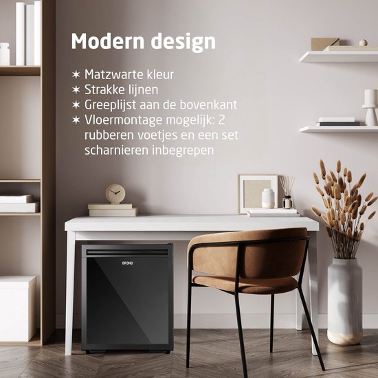 BREND BR-2227 Mini-Kühlschrank Freistehend 40 Liter - Tischkühlschrank mit einstellbarer Temperatur - Minibar mit einstellbarer Türrichtung - Schwarz