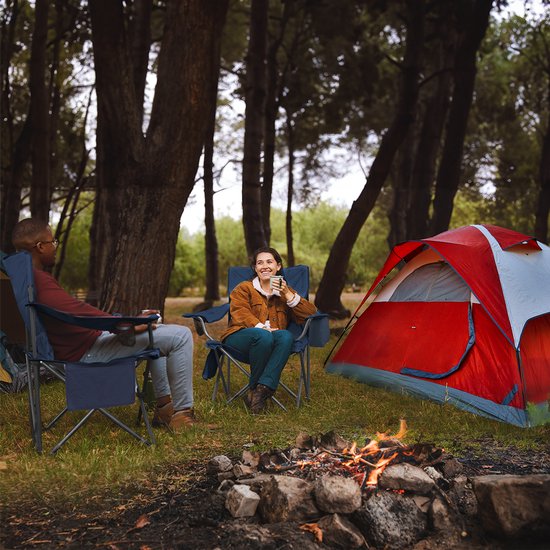 TRVLMORE Campingstuhl - klappbar - XL - Komfortabler Klappstuhl - 150 kg Belastbarkeit - Getränkehalter - Kühlfach - Angelstuhl - Klappstuhl - Blau