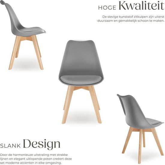tectake® Esszimmerstuhl Frederikke – Set mit 6 Esszimmerstühlen mit gepolsterter Stoffsitzfläche – Beine aus Massivholz – Ergonomische Stühle, geeignet für Wohnzimmer, Esszimmer, Schlafzimmer und Küche – Belastbarkeit 120 kg – Grau