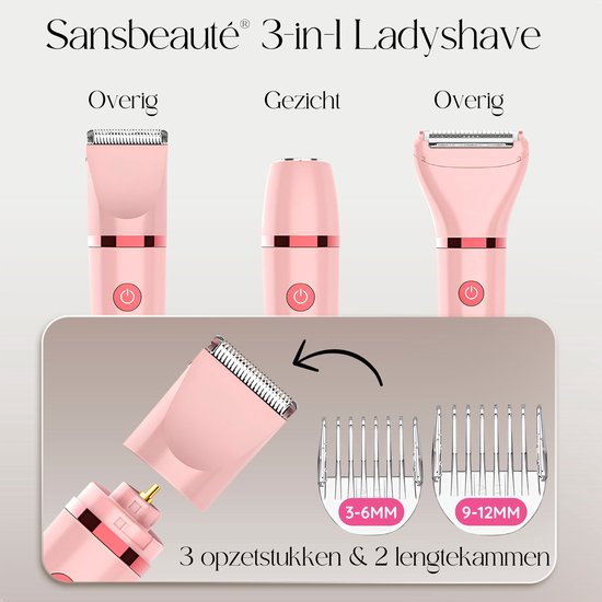 Sansbeauté® 3-in-1 Ladyshave - Mit Display - Elektrisch - Wiederaufladbar über USB