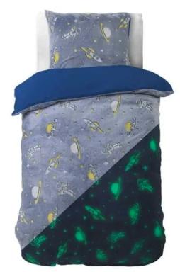 Sleeptime Glow in the dark Space Bettbezug - 140X200/220 + 1 x Kopfkissenbezug 60x70 - Blau