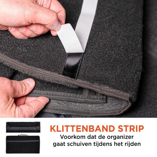 BLACK+DECKER Trunk Organiser - Kofferraumtasche - 55 x 15 x 23 CM - 1 großes Fach und 2 Einsätze - Einkaufen und Autozubehör - Mit Klettverschluss - Schwarz