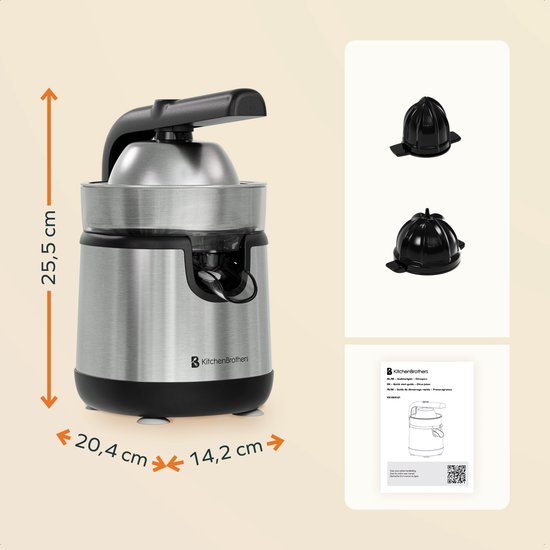 KitchenBrothers Zitruspresse - Mit Ausgießer und Griff - 0.35L - Edelstahl