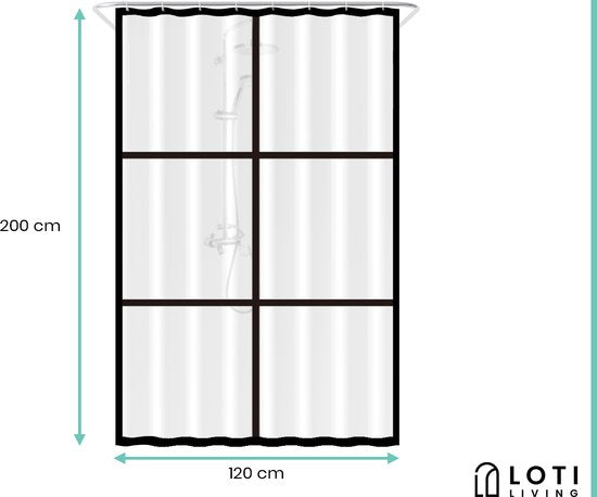 Loti Living Duschvorhang Anti-Schimmel - Matt Transparent Schwarz - Inklusive Ringe - Wasserdicht - PEVA - Duschvorhang 120x200 cm