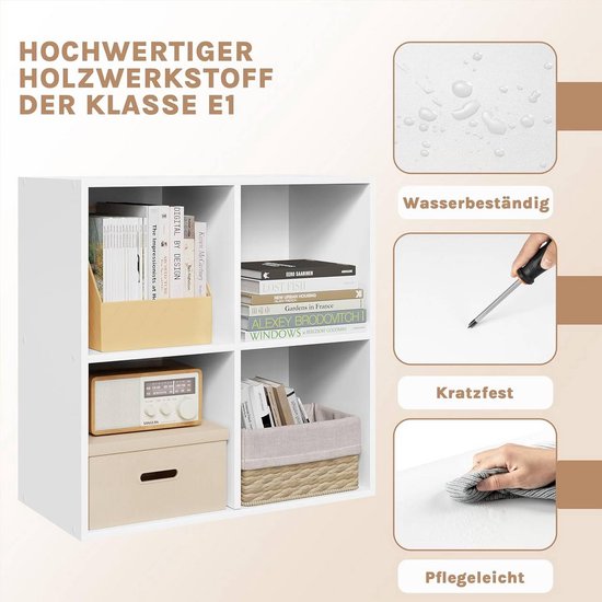 Bücherregal Bücherregal - 70 x 70 x 34 cm - 4 Fächer - weiß - multifunktional