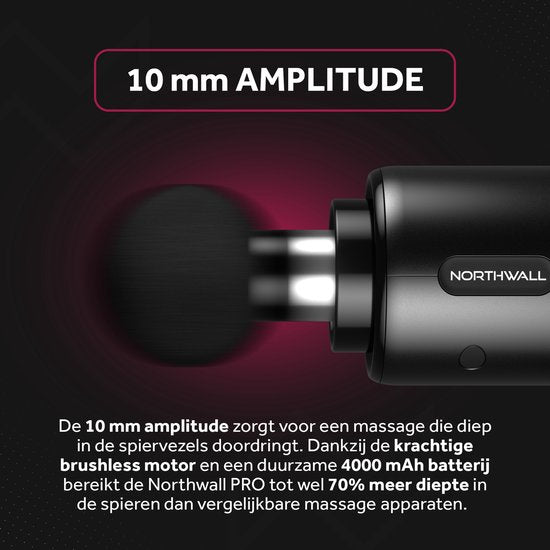 Northwall Massage Gun Professional PRO - Massagepistole mit Etui und 6 Aufsätzen, einschließlich Wärmemassagekopf - Leistungsstarkes und kabelloses Sport- und Entspannungsmassagegerät