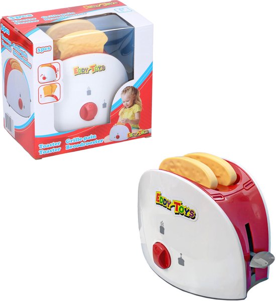 Eddy Toys Spielzeug-Toaster - Spielzeug-Küchengeräte-Toaster - inkl. Toast - Weiß