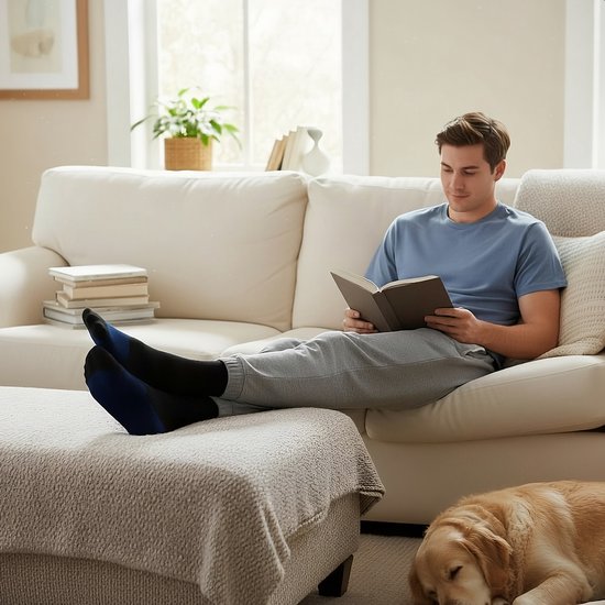 Alyze Kompressionsstrümpfe - 2 Paar - Größe 36-41 - Hoch - Socken für Männer & Frauen - Medizinisch - Neuropathie - Stützstrümpfe - Diabetes - Blutfluss, Laufen, Flugzeug, Bett - Schwarz