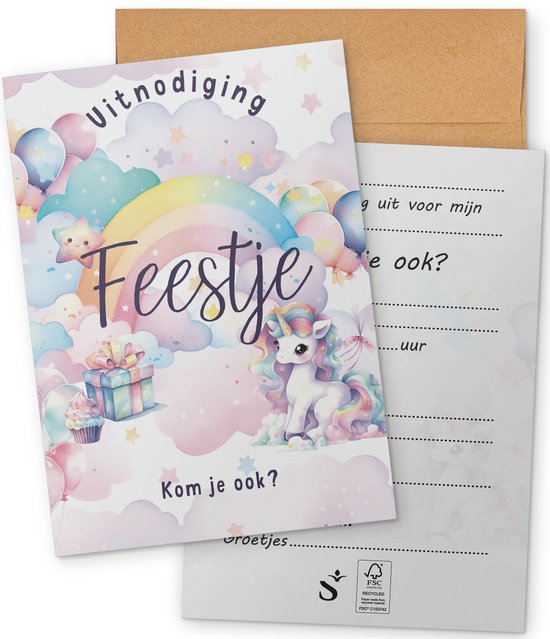 Systemyze 15x Einladung Kinder Party Mädchen - Geburtstag Einladungskarten - Einhorn Thema - A6 Format
