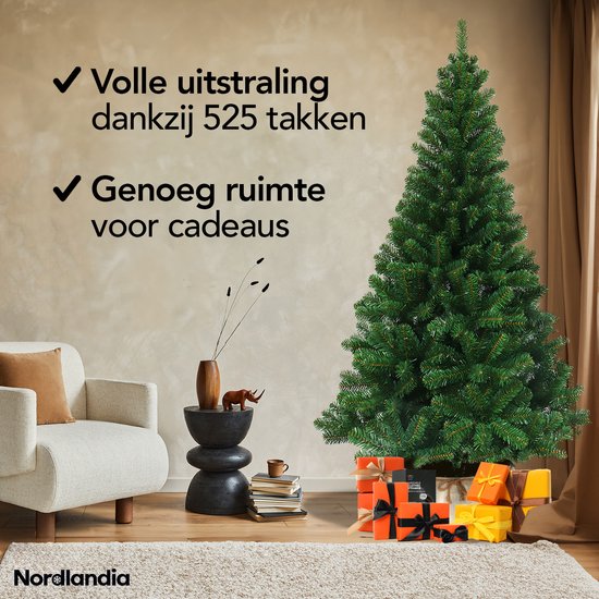 Nordlandia Künstlicher Weihnachtsbaum - 180 cm - Realistischer Weihnachtsbaum aus Kunststoff - Metallständer - Ohne Lichter - Grün