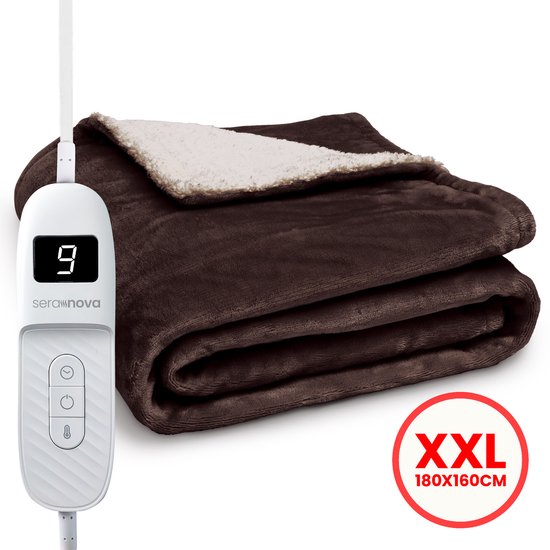 Seranova Electric Blanket XXL - 180x160 cm - 2 Personen Decke - Wärmedecke - Doppelseitig - Fleece Sherpa - Kastanienbraun